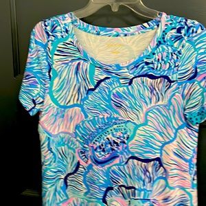 Lilly Pulitzer brilliant blue/pink straight dress. Looks brand new Small cotton